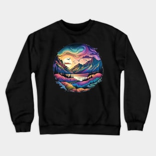 Pastel Landscape Dream | Colorful Psychedelic Art Crewneck Sweatshirt